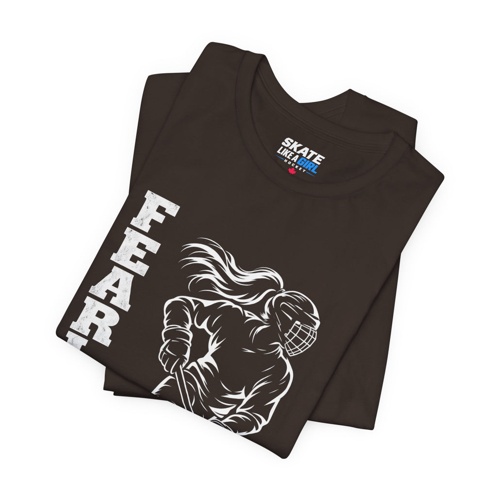Skate Like A Girl Fearless hockey tee in Brown - folded