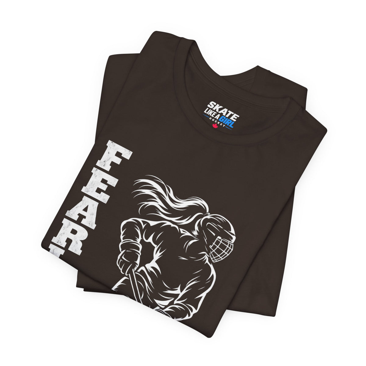 Skate Like A Girl Fearless hockey tee in Brown - folded