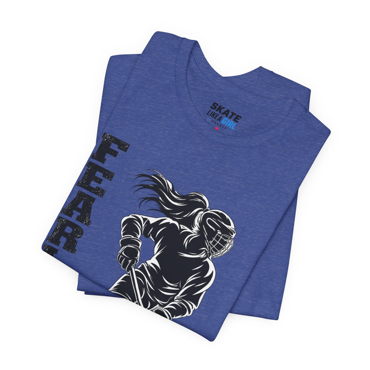 Skate Like A Girl Fearless hockey tee in Heather True Royal - folded