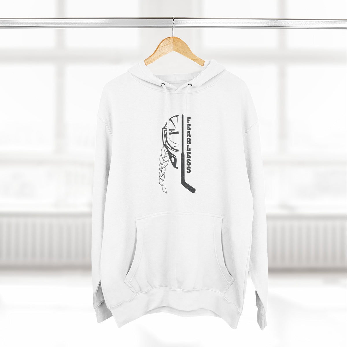 Fearless goalie hockey hoodie in White - hanging