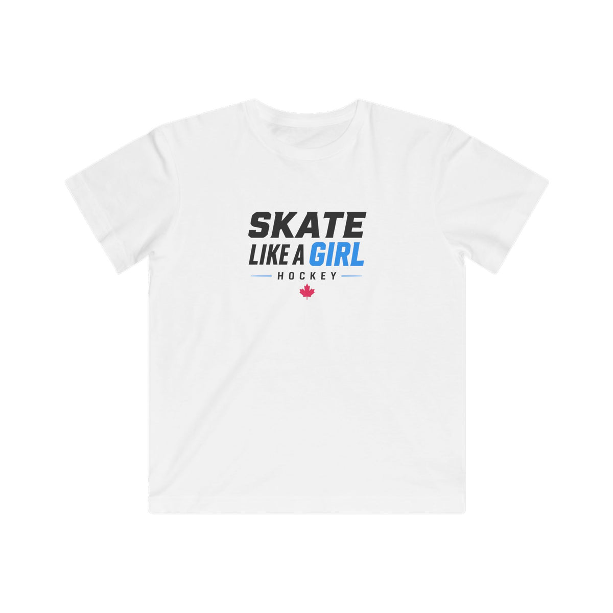 Kids Skate Like A Girl Hockey t-shirt in White - front, wordmark graphic