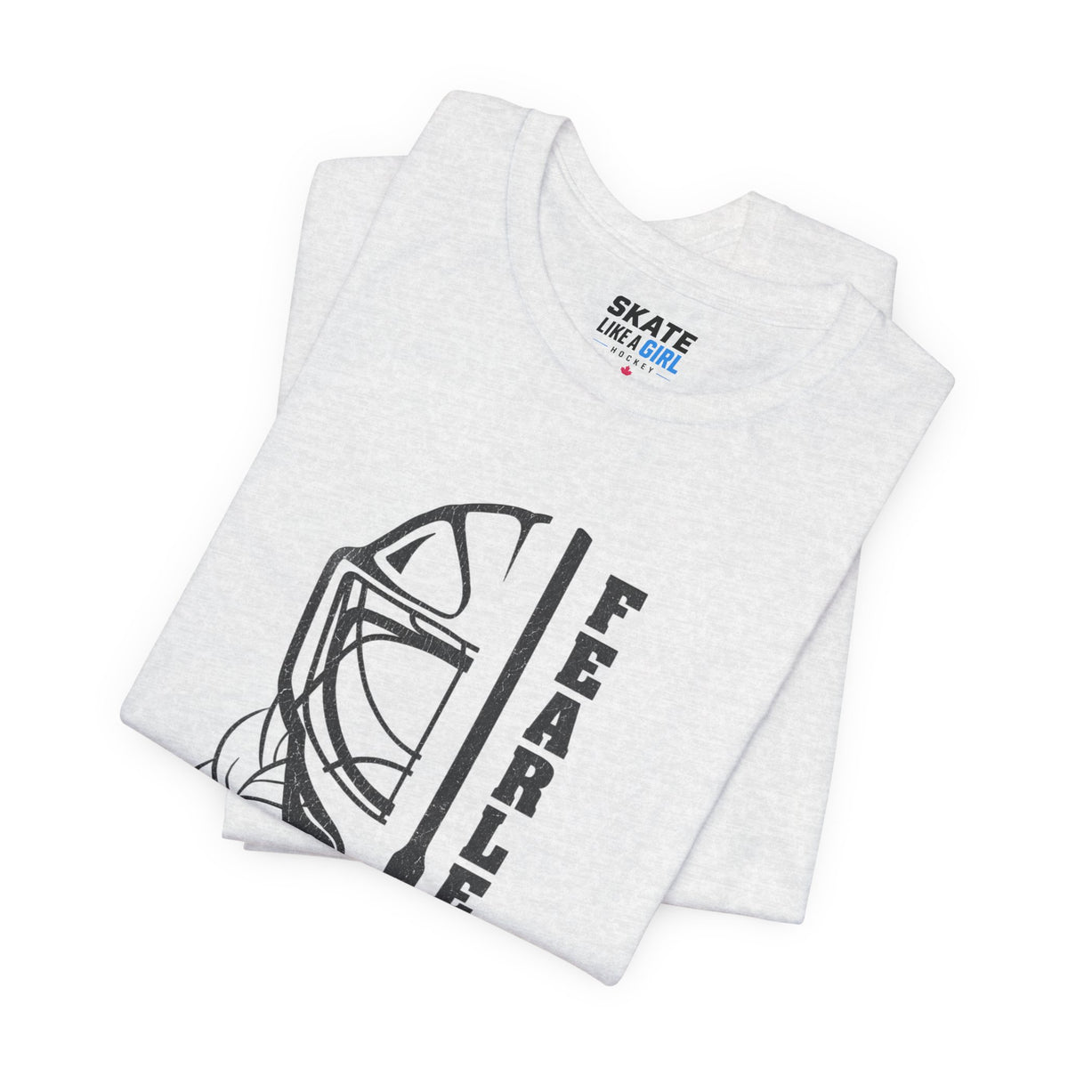 Skate Like A Girl Fearless Goalie hockey tee in Ash - folded