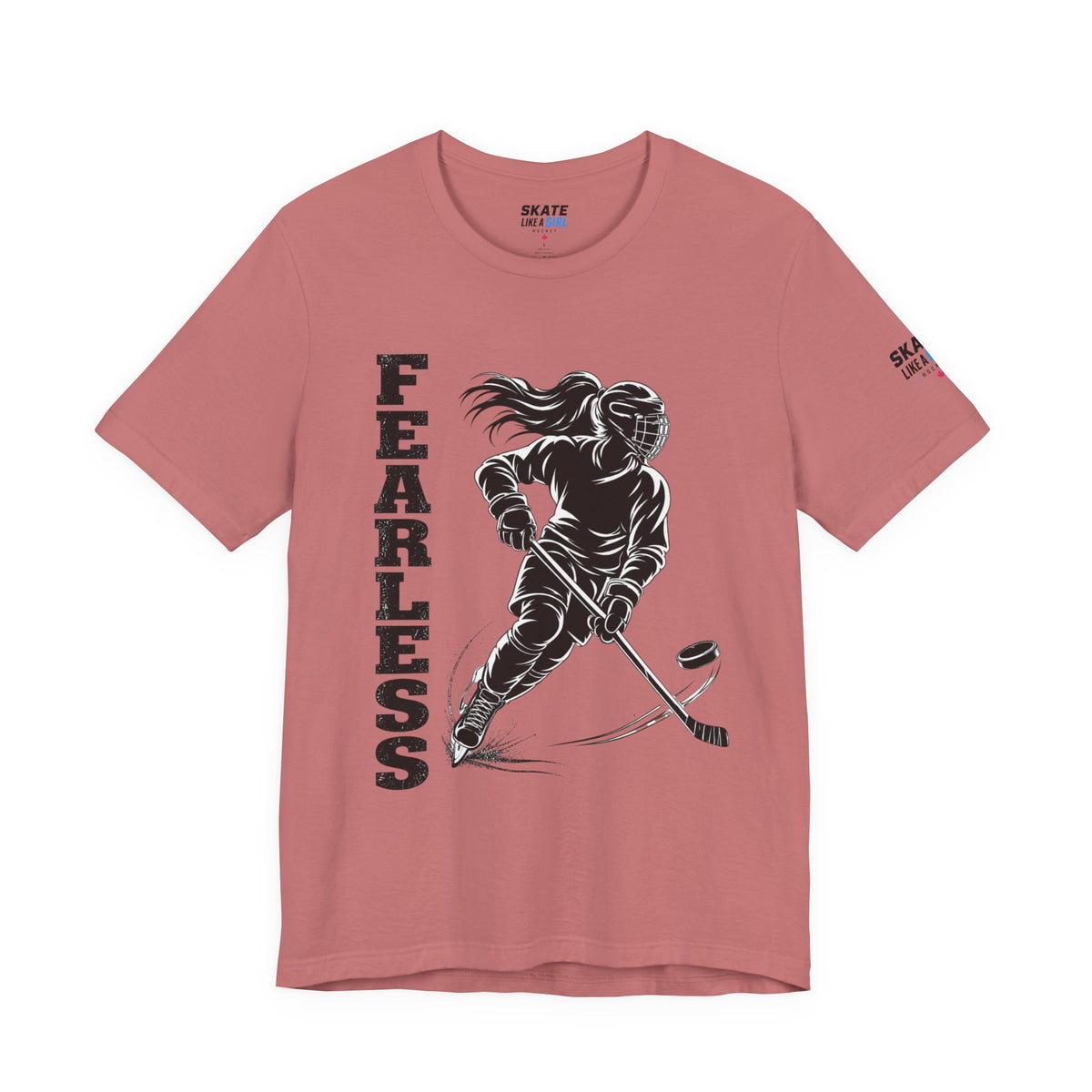 Skate Like A Girl Fearless hockey tee in Mauve - front, FEARLESS graphic on chest