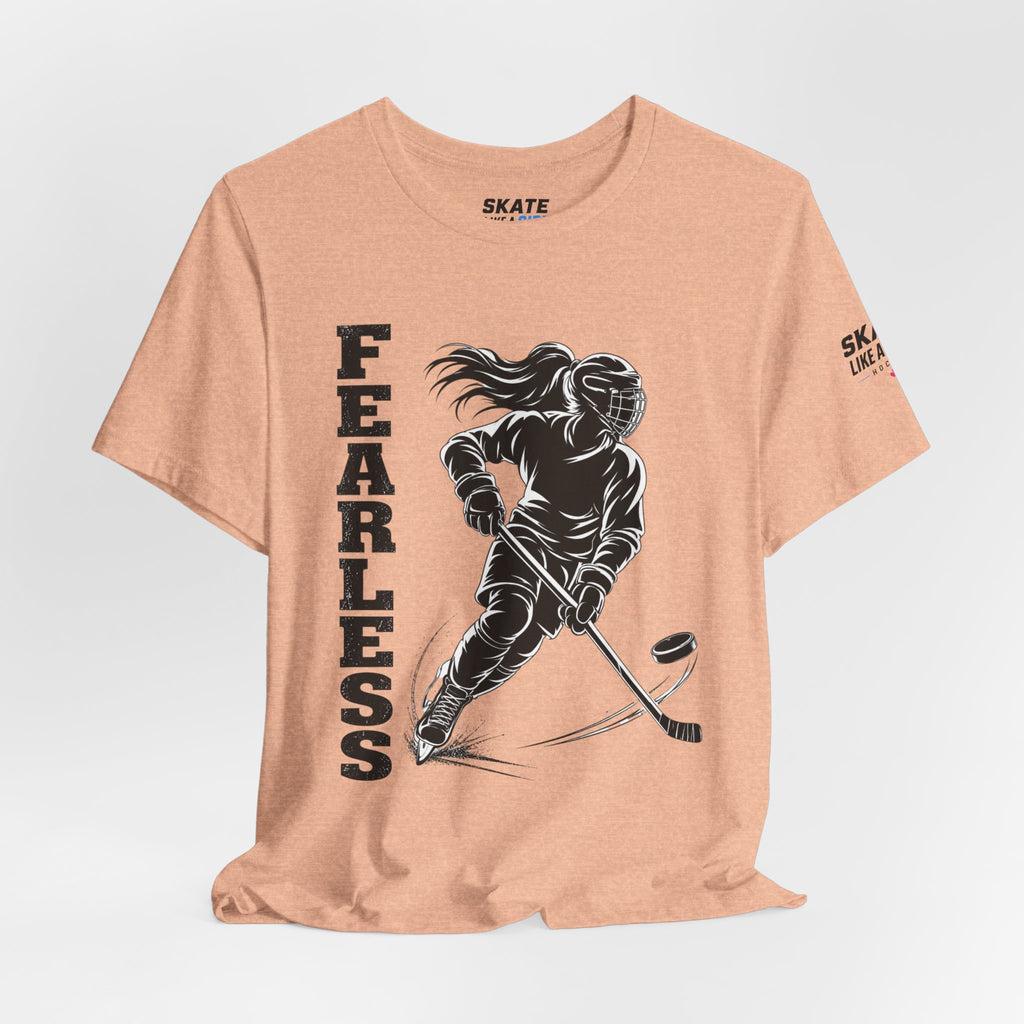 Skate Like A Girl Fearless hockey tee in Heather Peach - styled