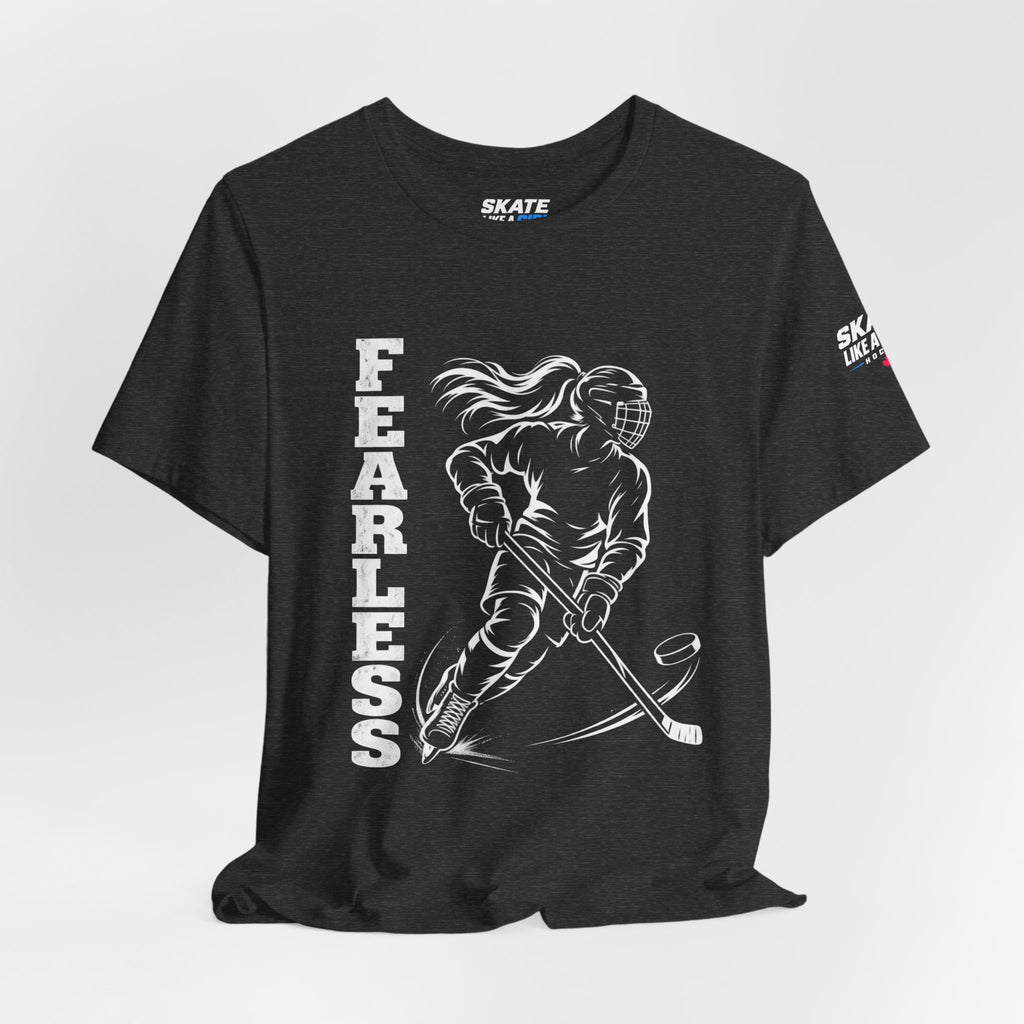Skate Like A Girl Fearless hockey tee in Dark Grey Heather - styled