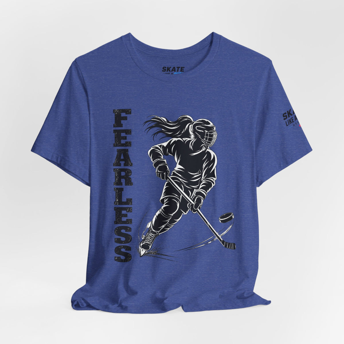 Skate Like A Girl Fearless hockey tee in Heather True Royal - styled
