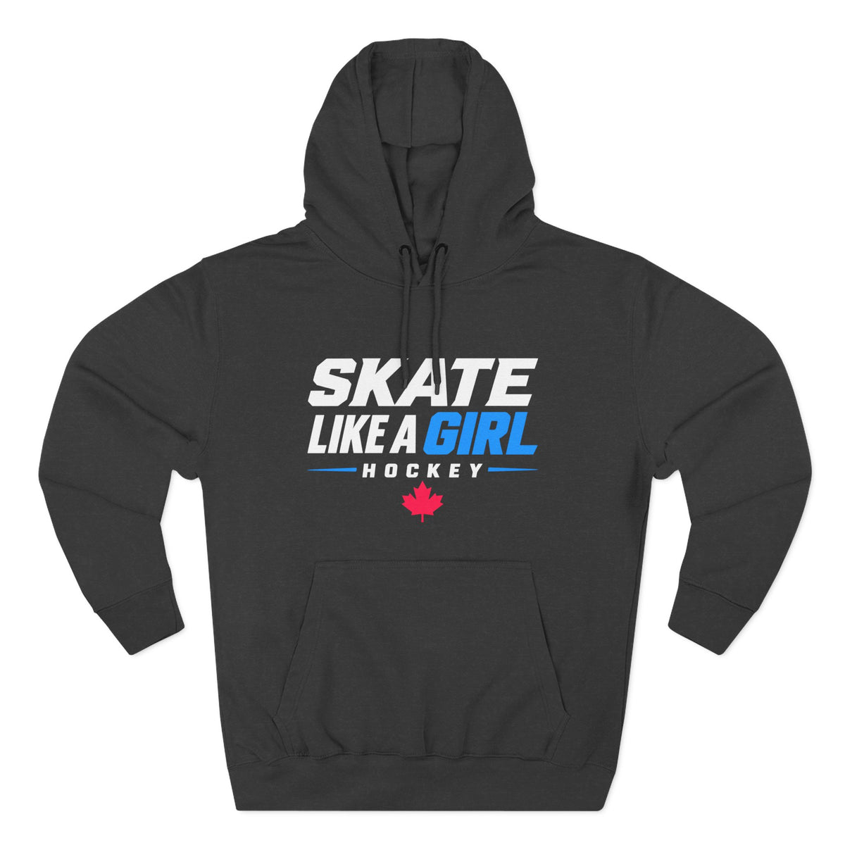 Skate Like A Girl Hockey hoodie in Charcoal Heather - front, flat lay
