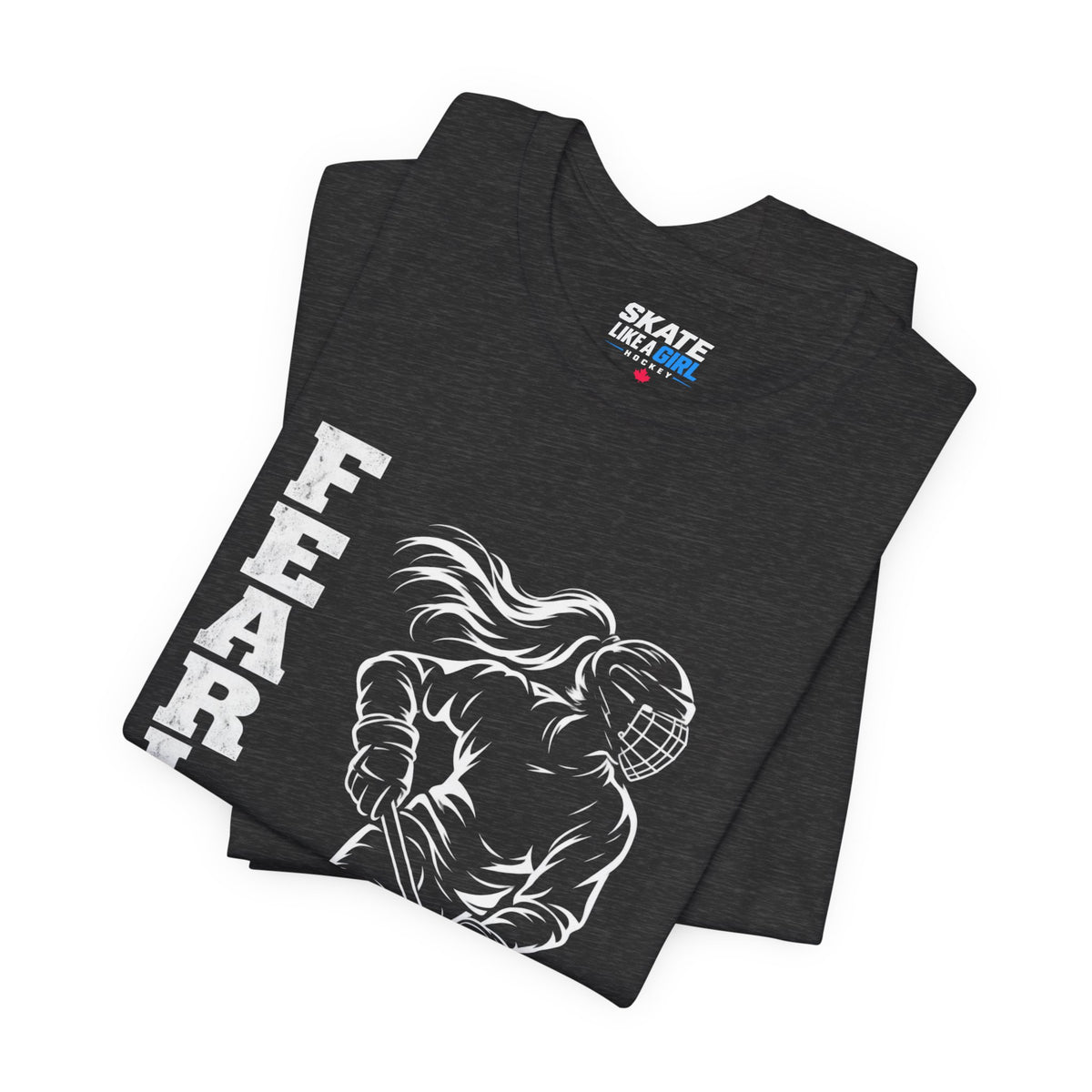Skate Like A Girl Fearless hockey tee in Dark Grey Heather - folded