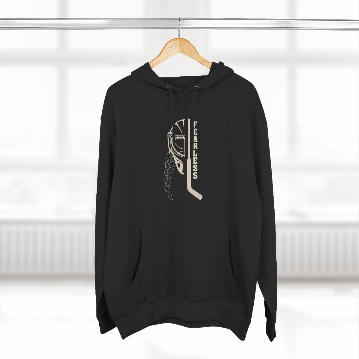 Fearless goalie hockey hoodie in Charcoal Heather - hanging
