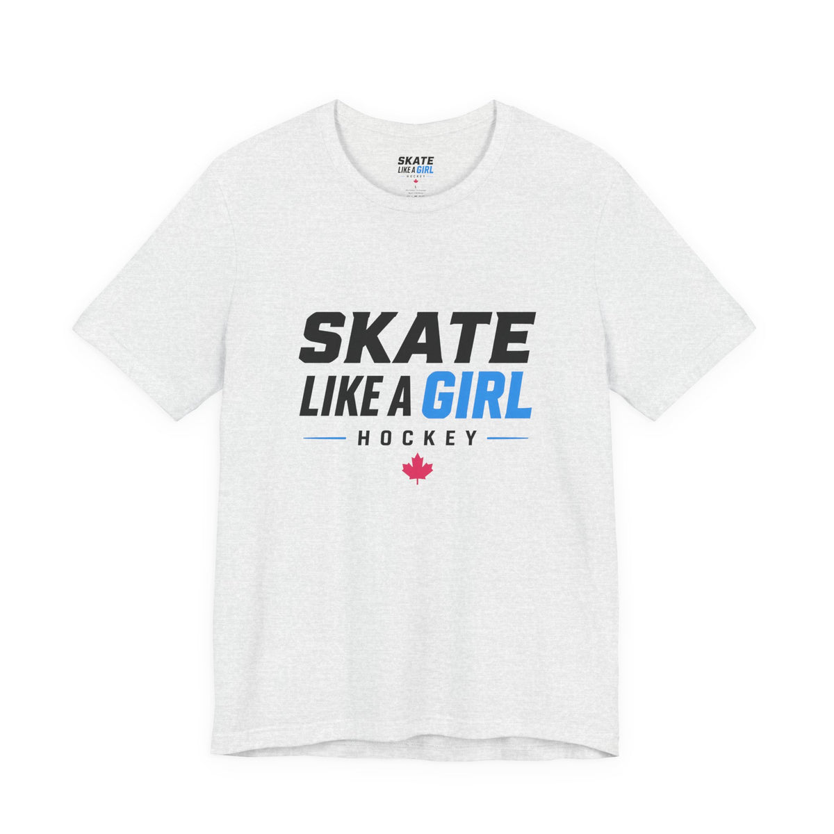 Skate Like A Girl Hockey wordmark tee in Ash - front, full logo centered