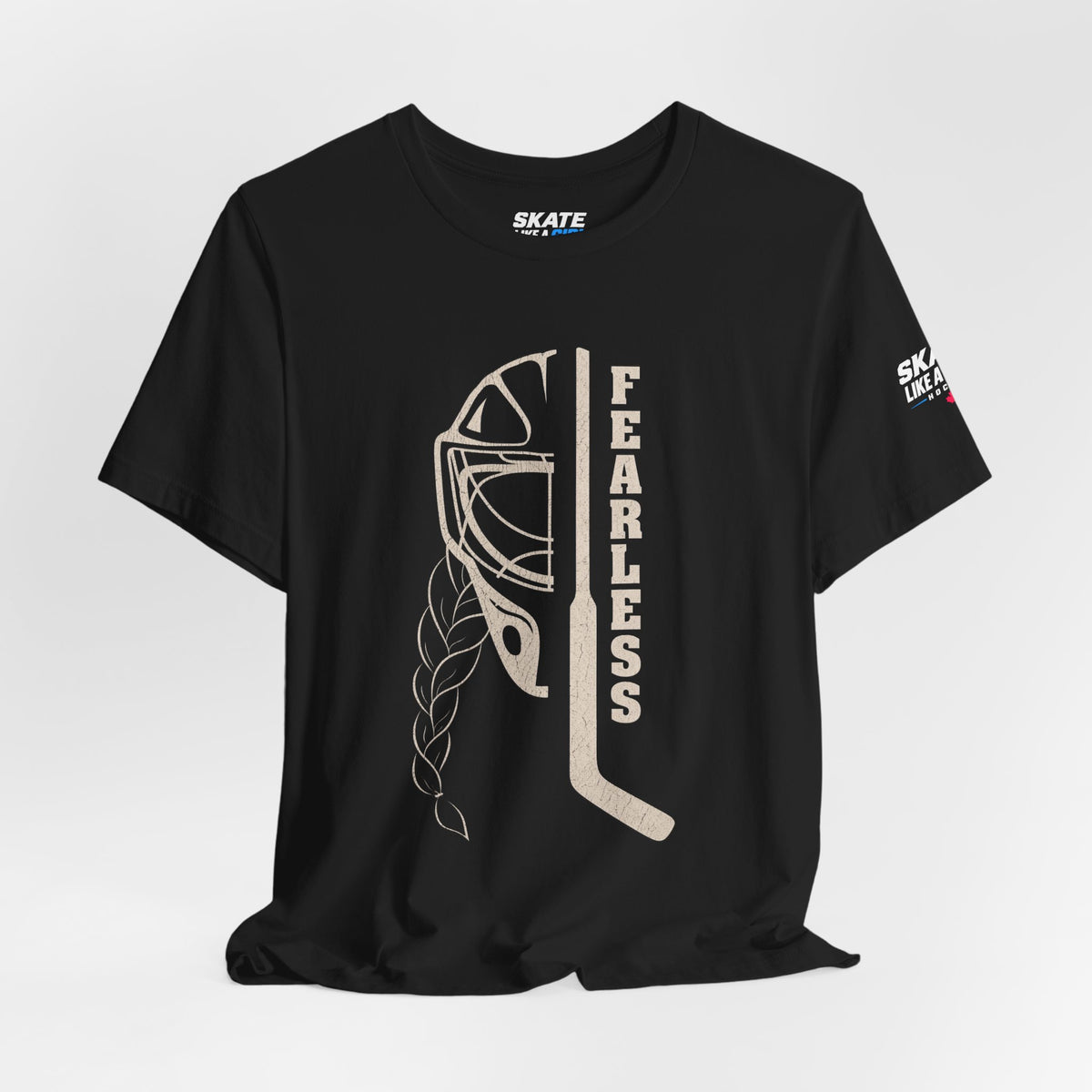 Skate Like A Girl Fearless Goalie hockey tee in Black - styled