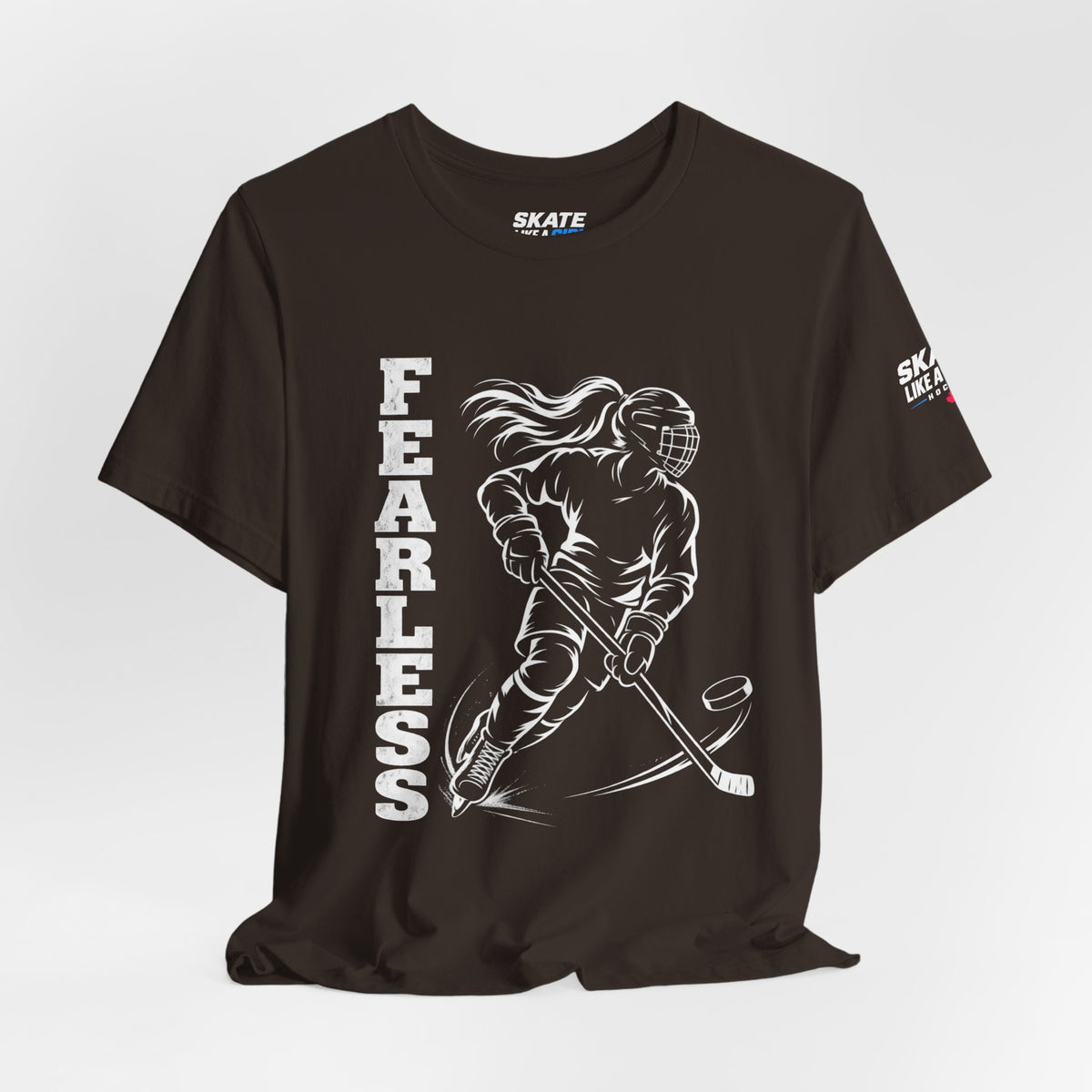 Skate Like A Girl Fearless hockey tee in Brown - styled