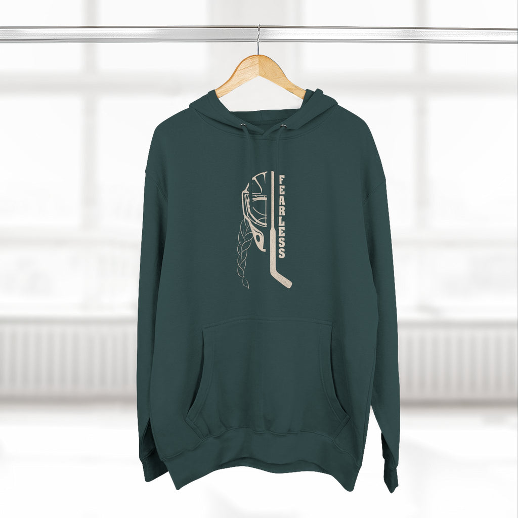 Fearless goalie hockey hoodie in Sports Green - hanging