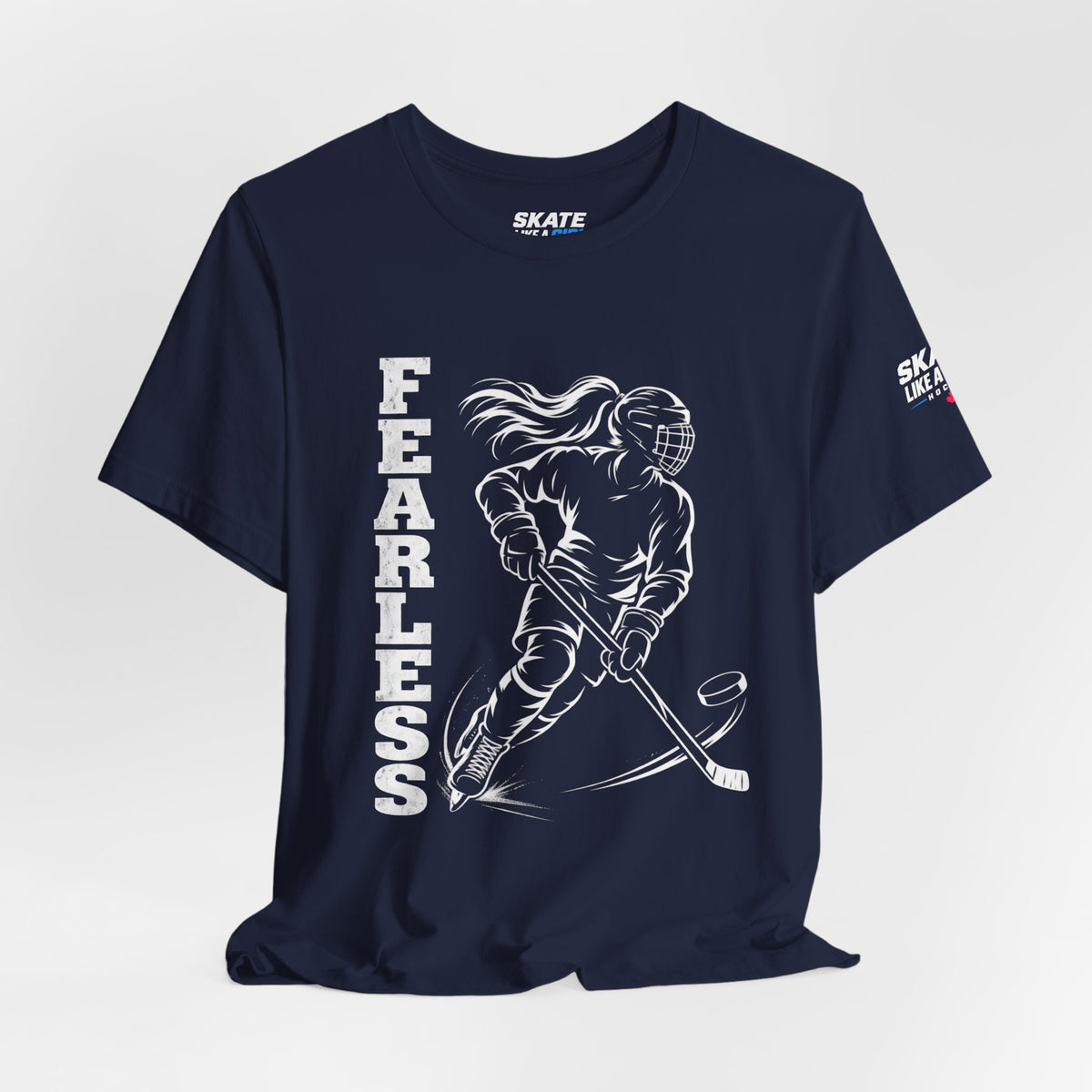 Skate Like A Girl Fearless hockey tee in Navy - styled